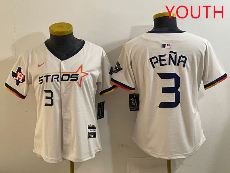 Youth Houston Astros #3 Pena Cream Three generations Joint Name 2025 Nike MLB Jersey style 4101->youth mlb jersey->Youth Jersey